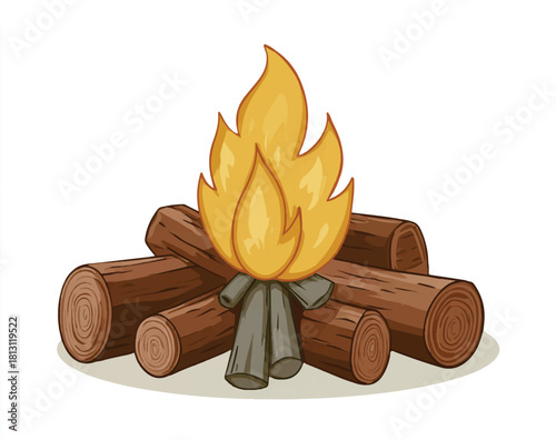 Cozy Campfire Illustration with Burning Logs for Outdoor Adventures