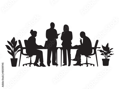 Business team meeting silhouettes around a table