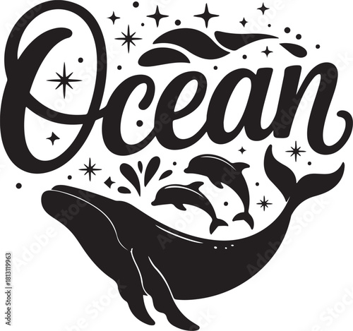 Ocean marine life word art design