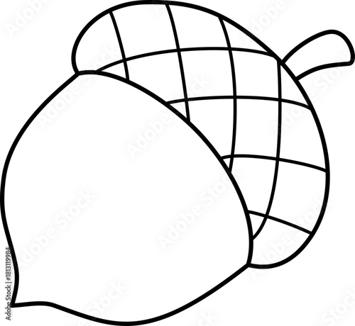 Acorn Outline Vector Illustration for Coloring Book. Autumn Fall Harvest Nut Line Art.