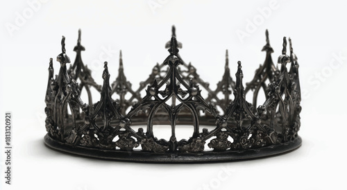 Detailed black crown with intricate gothic design on a white background
