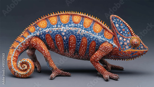 Detailed Chameleon Art Sculpture with Intricate Patterns and Vibrant Colors