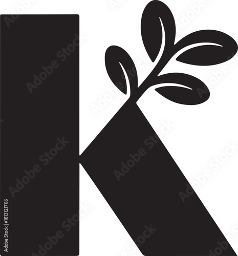 Letter k with plant sprout logo