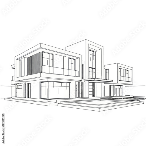 Modern Architectural Sketch of a Luxury Residence.