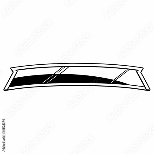 Black and white line art drawing of a curved car windshield banner isolated on