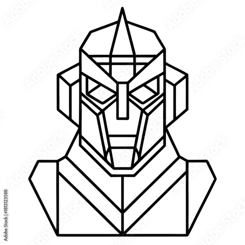 Geometric line art bust of a futuristic robot head isolated on