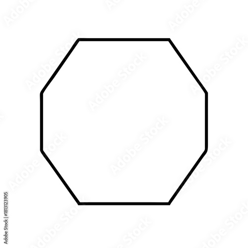 Simple black outline drawing of a regular octagon isolated on
