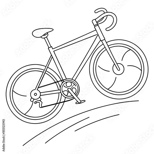 Simple line drawing of a road bicycle in motion isolated on