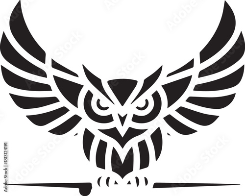 Stylized geometric owl perched stencil