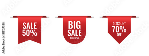 Red tag collection featuring sale and labels. banners, shopping tags, and promotion.