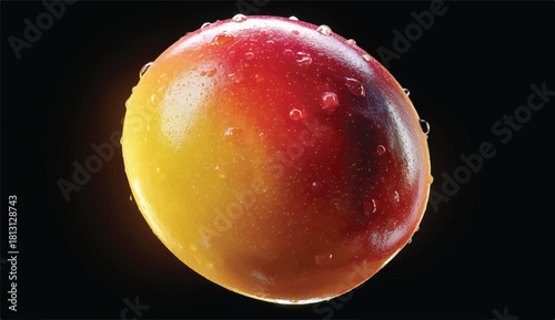 Fresh and Juicy Mango with Water Droplets on a Black Background
