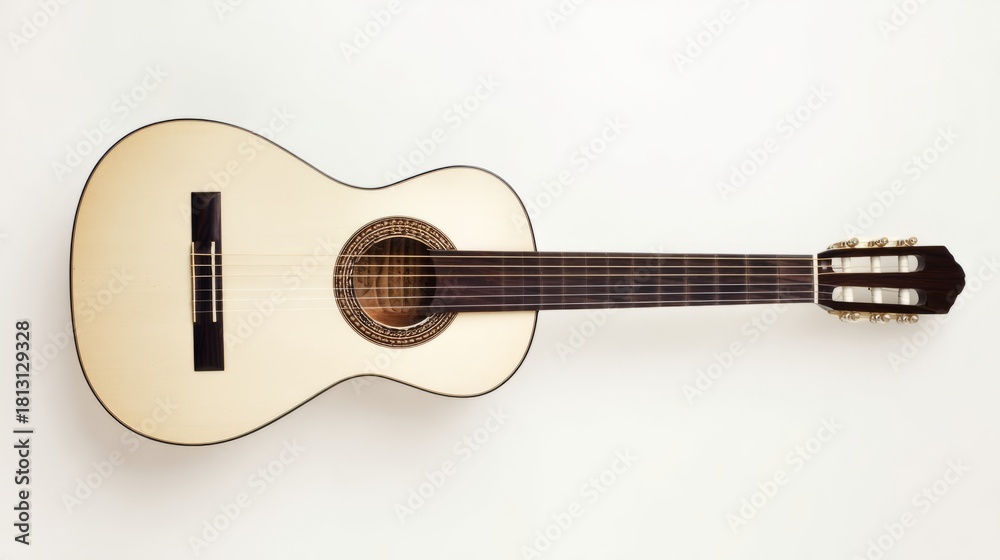 Fototapeta premium chords. An acoustic guitar displayed on a clean white background under professional studio lighting. tutorial guides, club newsletters, designed for tourism and weekend activity guides.