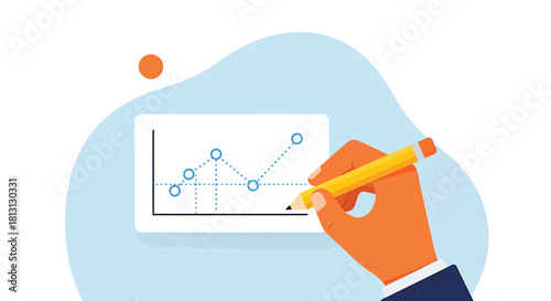 Hand drawing a line graph on a tablet with a pencil