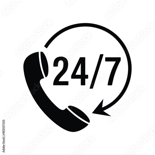 24/7 Service Icon - Continuous Support & Around the Clock Availability