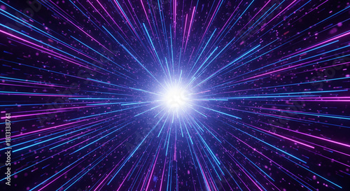 Light burst energy travel abstract purple blue glowing lines speed motion Colorful space-like focus line effect background