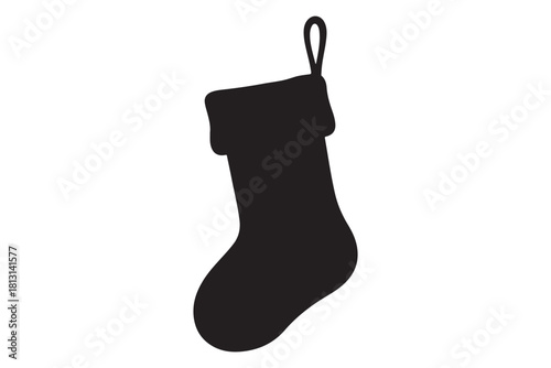 Christmas stocking icon, Christmas stocking black silhouette, winter festive socks design