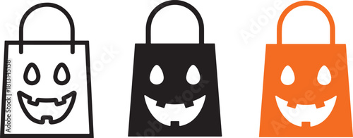 Halloween Shopping Bag Outline, Solid Vector and Colorful Icon Isolated on White Background.