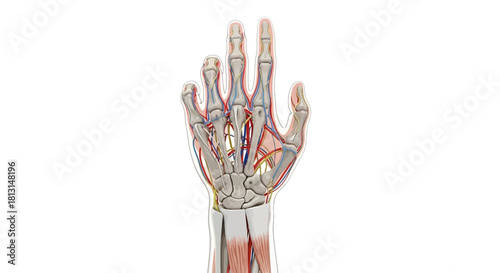 Human Hand Anatomy Illustration Skeleton, Muscles, Veins, and Arteries