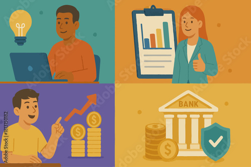 Business finance investment banking money growth success chart idea wealth financial planning strategy plan vector illustration
