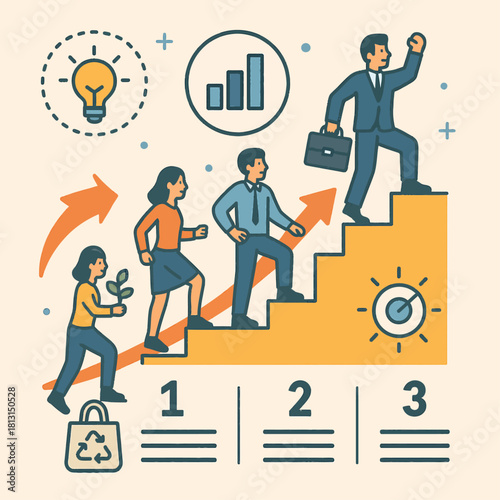 Business growth success career development steps progress achievement leadership illustration strategy vector illustration