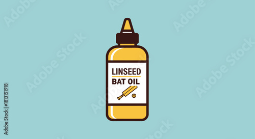 Linseed bat oil bottle illustration for cricket bat maintenance and care, essential sports equipment accessory