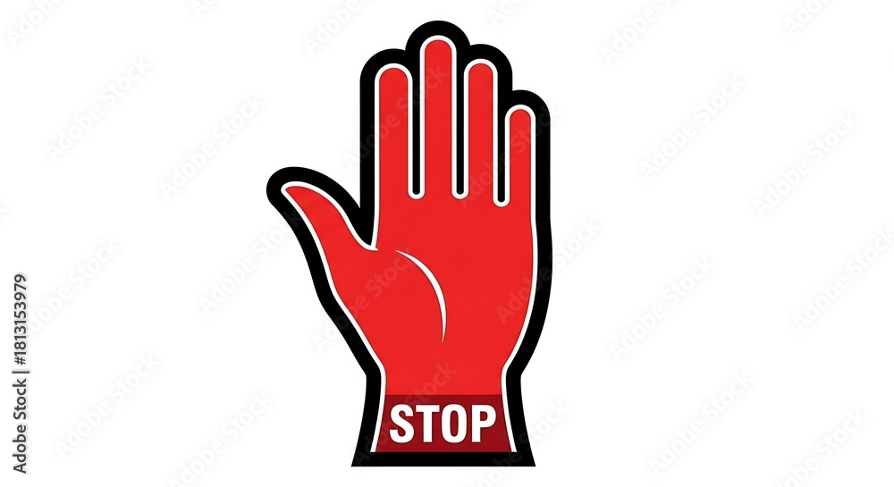 Obraz premium Red Stop Hand Icon Symbol, Illustrating Prohibition and Warning