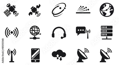 Dynamic collection of modern technology icons for digital communication and connectivity concepts, perfect for web design and app development