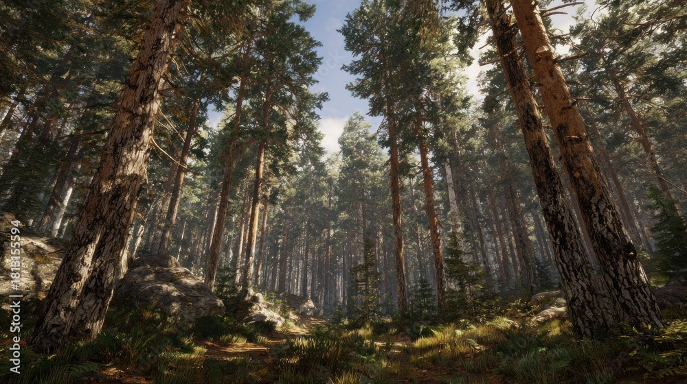 Obraz premium Sunlight filled forest path