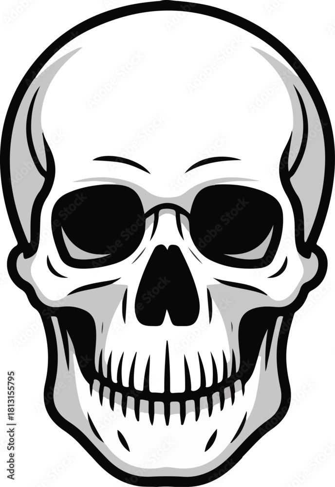 Fototapeta premium Vector outline illustration of a human skull symbolizing mortality danger and Halloween themes