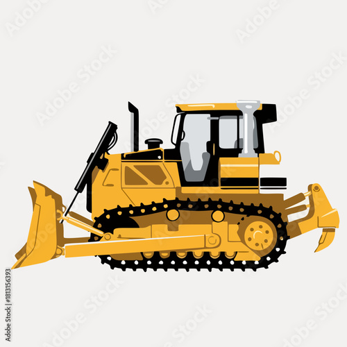 ilustrasi buldozer kuning heavy machinery side view