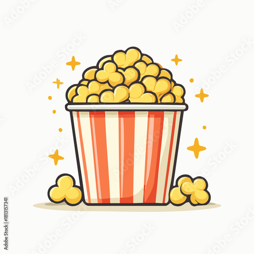 Flat vector illustration of a tasty bucket of popcorn, a fun movie night snack