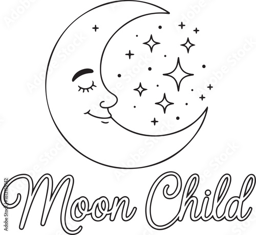 Moon child celestial line art
