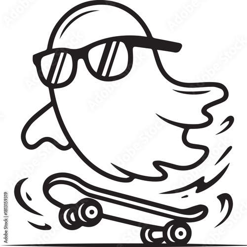 Cool skater ghost with sunglasses