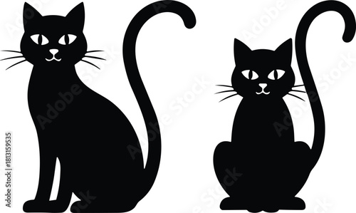 Black cat silhouette illustration, Halloween design, spooky feline vector, scary animal graphic, witch pet symbol, creepy night creature, horror theme art