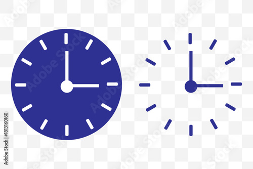 Black and white wall clock icons, vector illustration of analog timepieces, modern round clock designs, isolated watch face set for decor