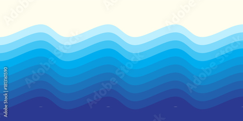 Water wave illustration, stacked ocean layers and soft curves clean contemporary vector background.