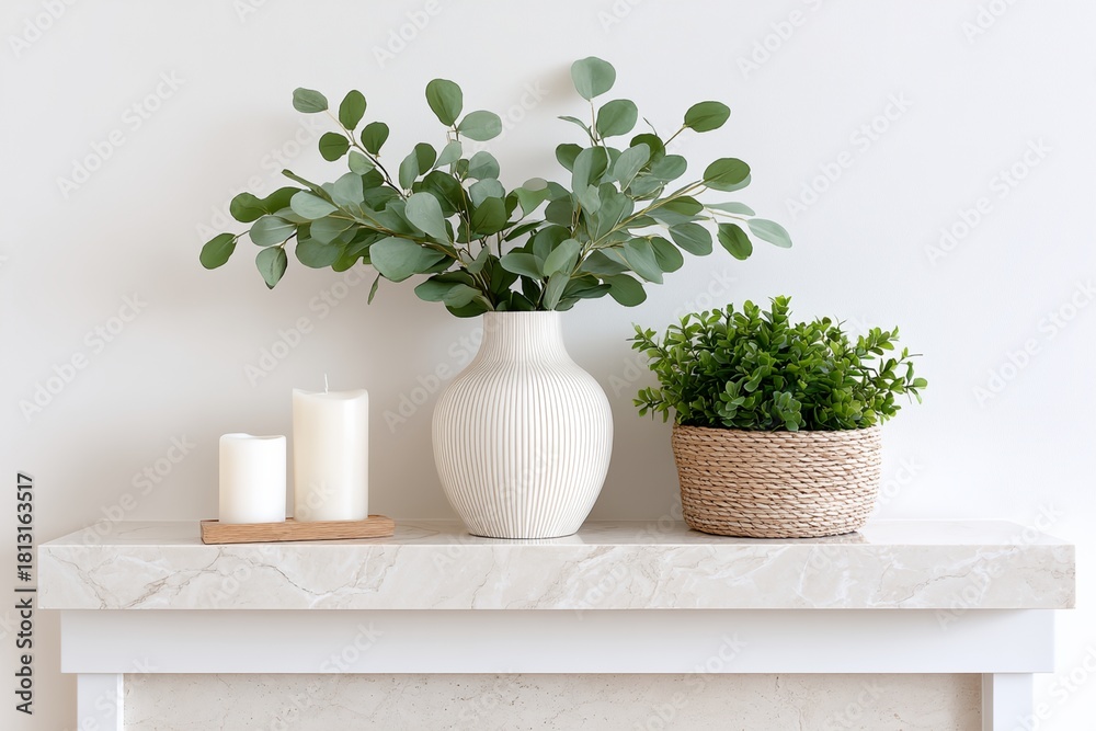 custom made wallpaper toronto digitalWhite vase with candles and a green plant in it sits on a mantle