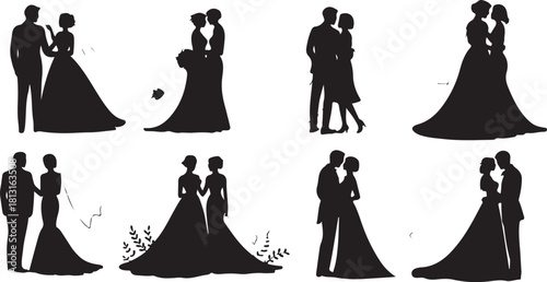 Wedding Couple Silhouette Black Vector 