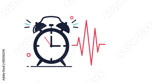 Alarm clock ringing with sound waves emanating, symbolizing urgency or a wake-up call.