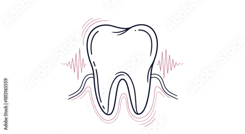 Illustration of a tooth showing vibrations with sound waves originating from the sides.