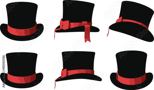 Black top hat illustration, classic vintage fashion accessory, elegant costume design vector, formal wear artwork, gentleman style icon, retro clothing graphic