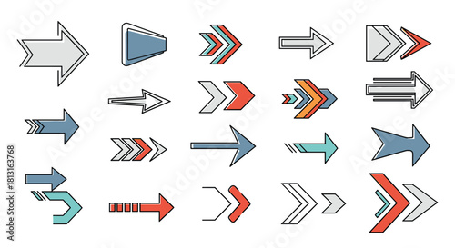 Collection of diverse arrow icons in various styles and colors, perfect for web and design elements.