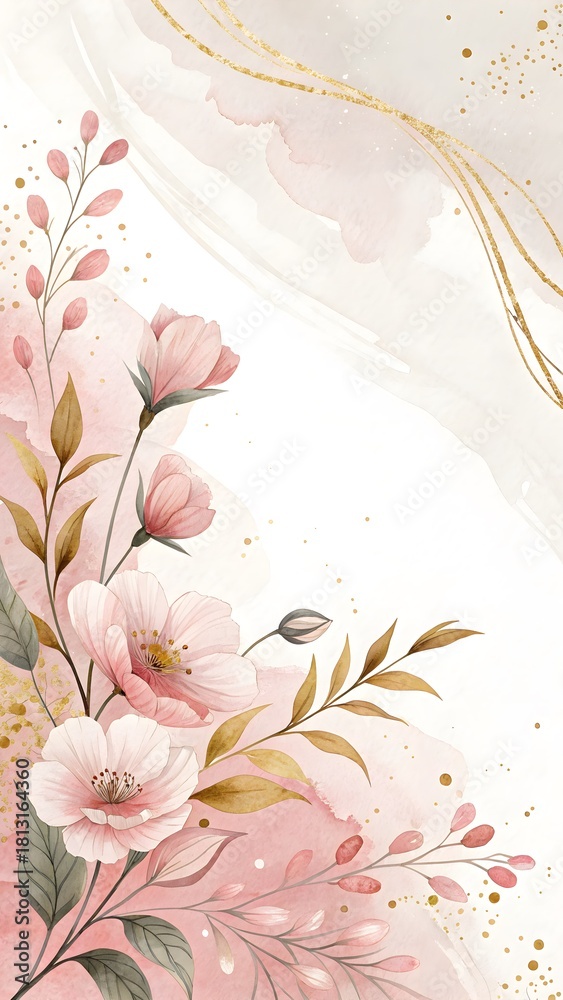 Fototapeta premium Blush & Champagne Painterly Strokes on Off-White. Delicate painterly blush and champagne strokes on off-white—clean, elegant poster background for beauty branding.
