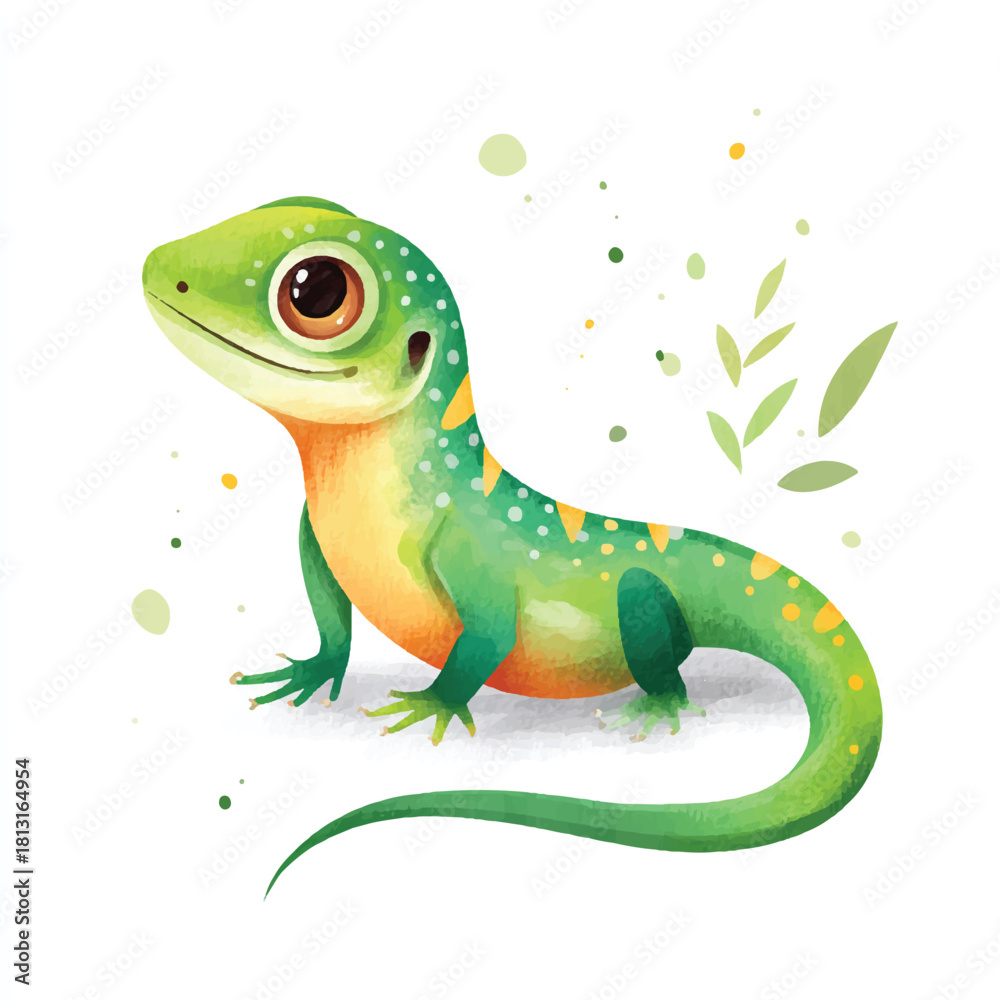 Fototapeta premium Cute Cartoon Lizard Watercolor Illustration