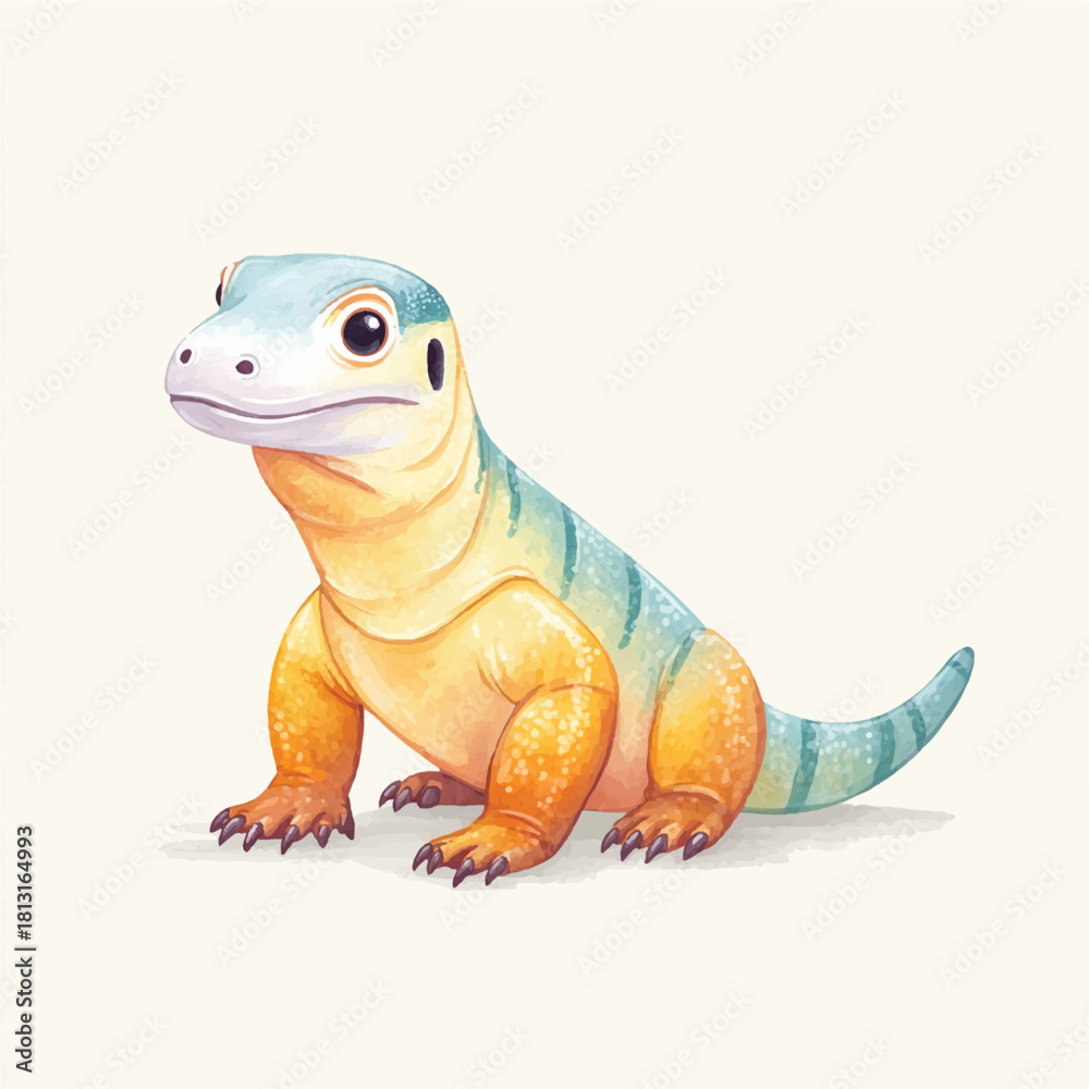 Naklejka premium Cute Cartoon Lizard Watercolor Illustration