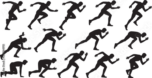 Running Silhouette Set Showing Athletic Movements in Sequence