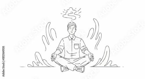 Man Meditating in Lotus Position with Calm Expression.