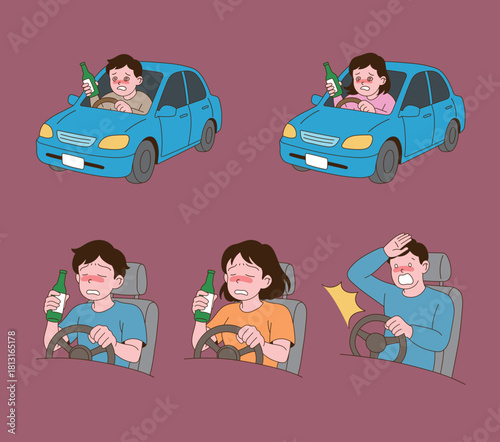 DUI related graphic elements. Minimal line illustration style.