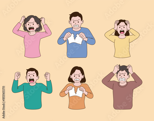 angry people. Minimal line illustration style.