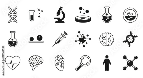 Discover the building blocks of life with this stunning collection of science and medical icons, perfect for modern design projects.